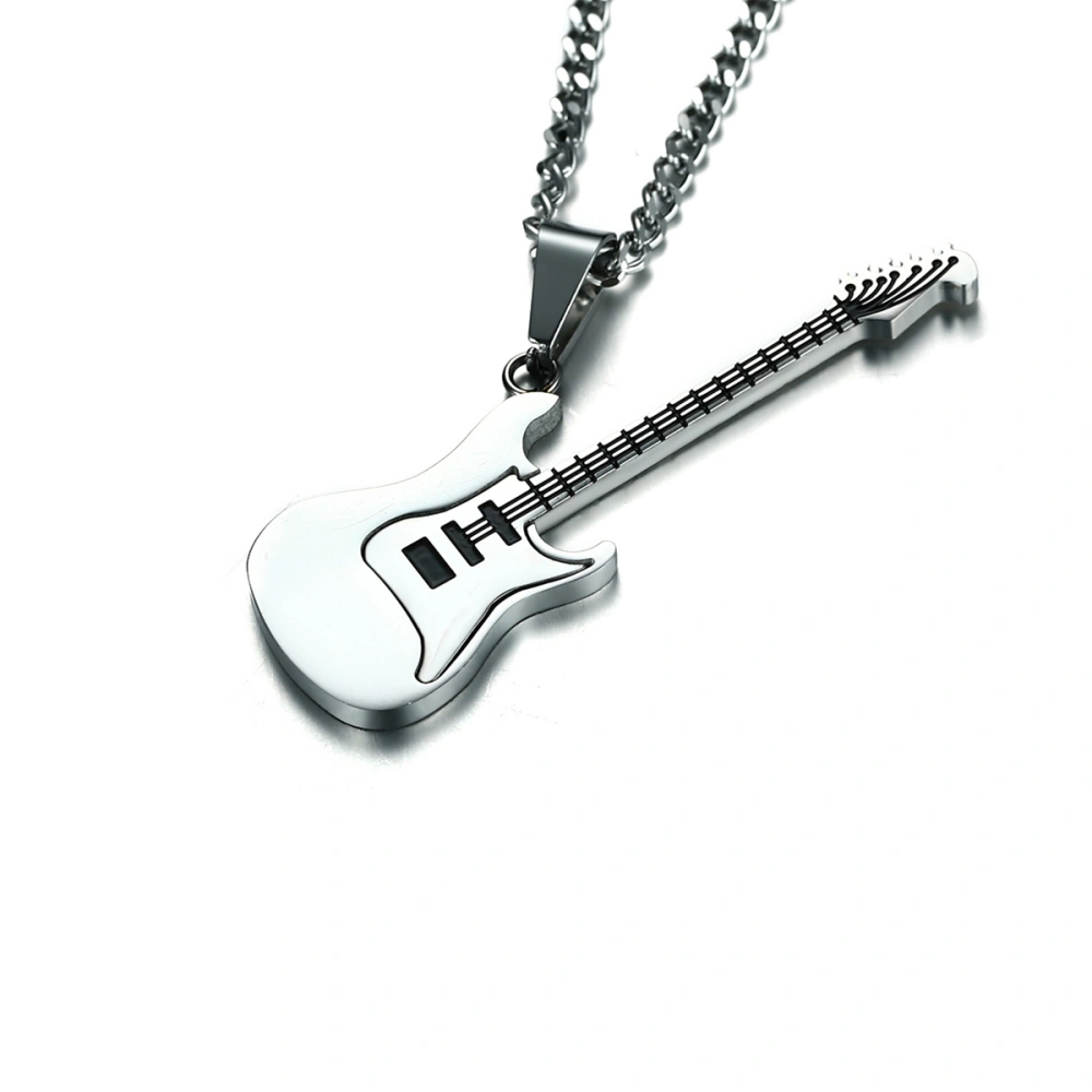 Men's Guitar Music Stainless Steel Necklace Pendant with Chain (Steel Pendant)