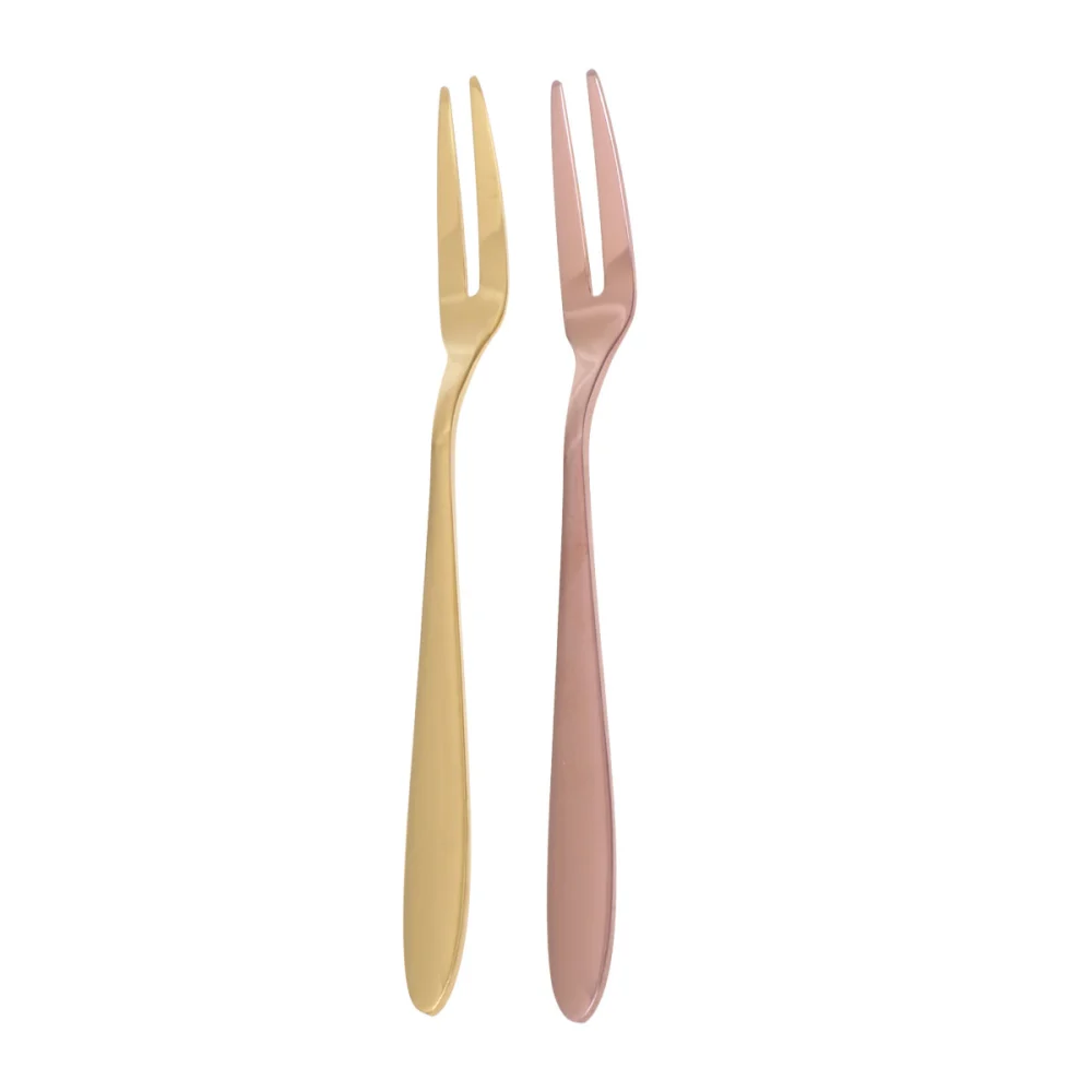 2pcs Stainless Steel Fruit Forks Two-Tines Dessert Cake Forks Tasting Forks Mini Flatware Forks (Golden and Rose Gold)