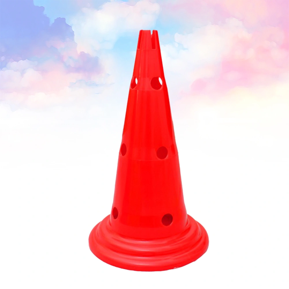 1pc 50cm Sports Training Cone Windproof Hurdles Roadblock Traffic Road with Holes Soccer Skate Training Cone Thicken Marking Bucket (Red)