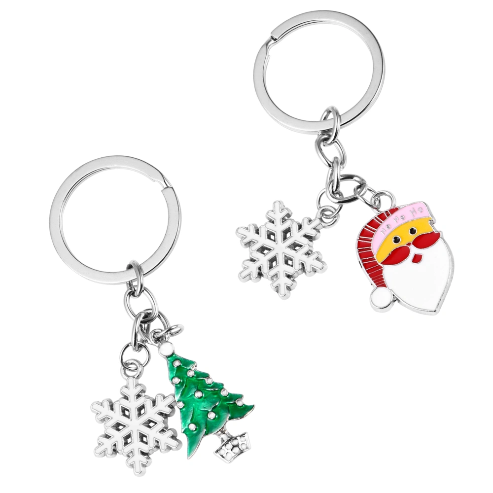 2pcs Keychains Christmas Design Cartoon Alloy Pendant Key Holder Xmas Gift