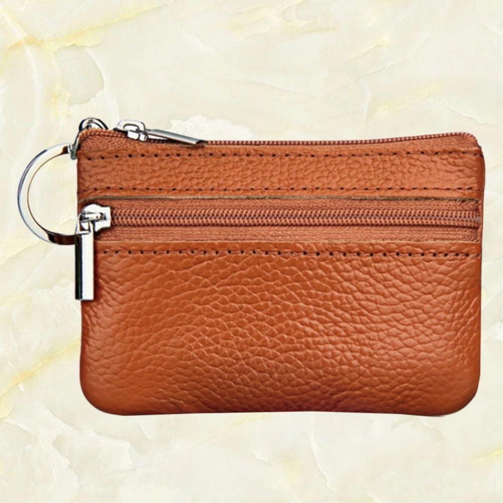 1PC Coin Purse Multifunction Change Purse Small Wallet PU Leather Key Zipper Bag (Light Brown)