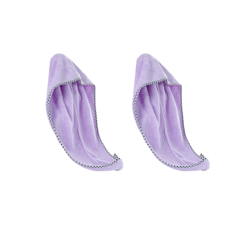 2Pcs Coral Fleece Bath Caps Hair-Drying Caps Shower Caps Water Absorption Caps Microfiber Bath Caps (Purple)