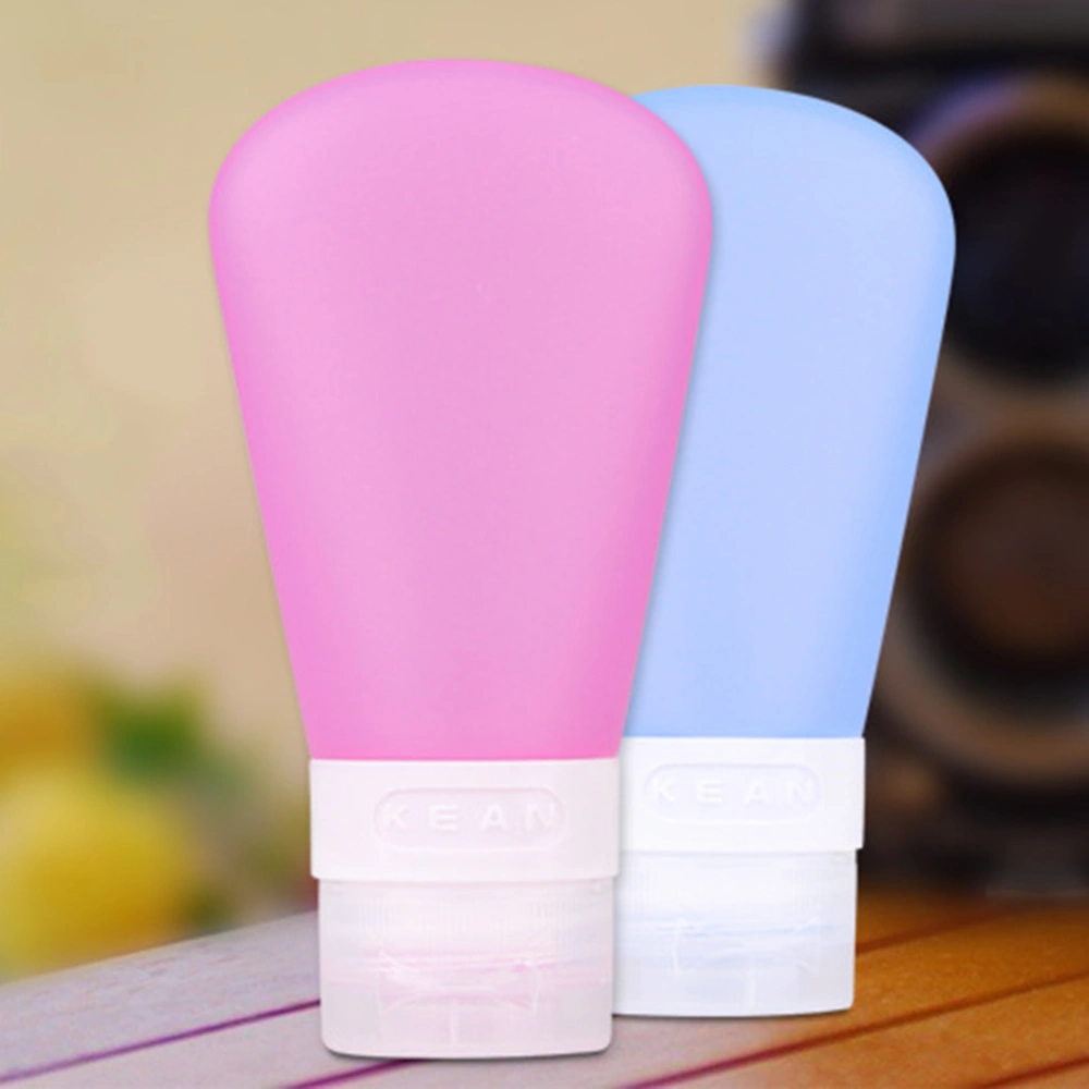 3pcs Portable Travel Bottles Set Soap Dispensers Silicone Bottles Countertop Lotion Containers 37ml (Pink + Blue + Transparency)