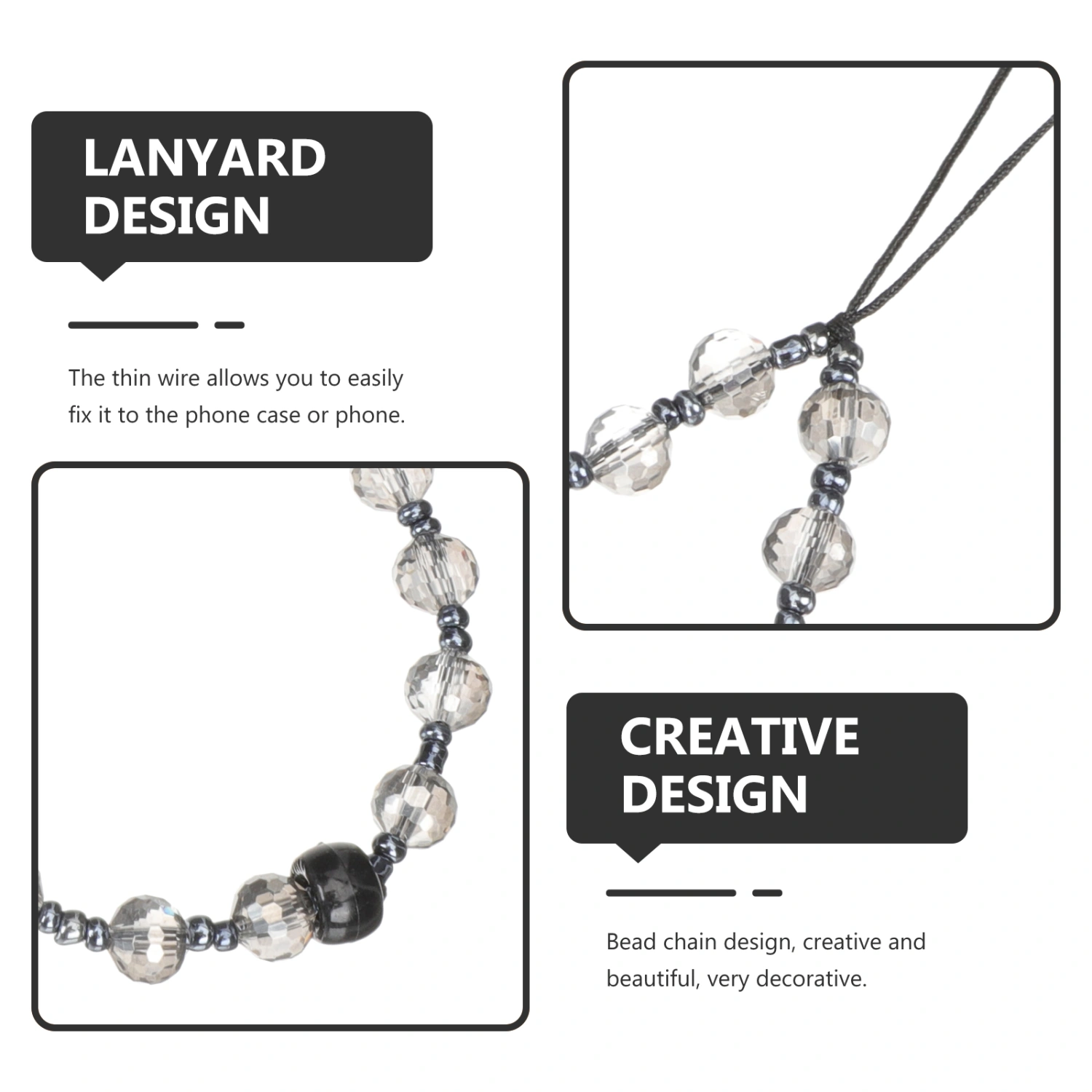 2Pcs Crystal Beaded Mobile Phone Charm Anti-lost Wrist Phone Strap Beaded Phone Chain