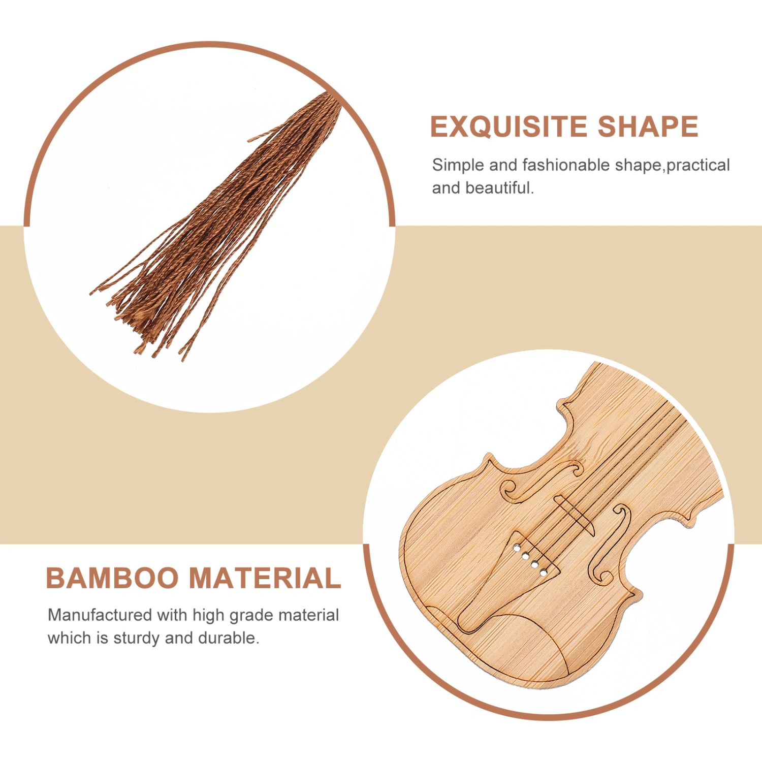 4Pcs Violin Shape Bookmarks Decorative Bamboo Bookmarks Tassel Design Book Page Markers