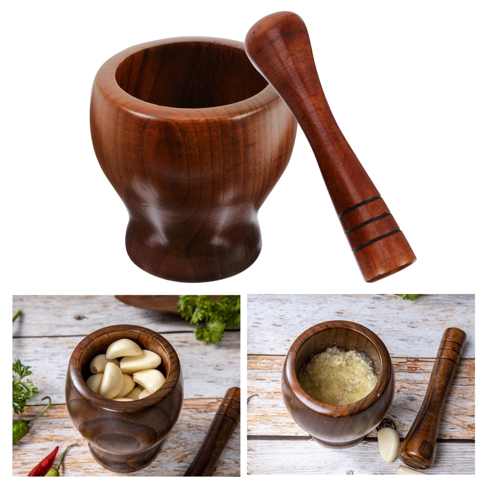 1 Set Wooden Garlic Mortar and Pestle Garlic Grinders Kitchen Utensil (Tall)