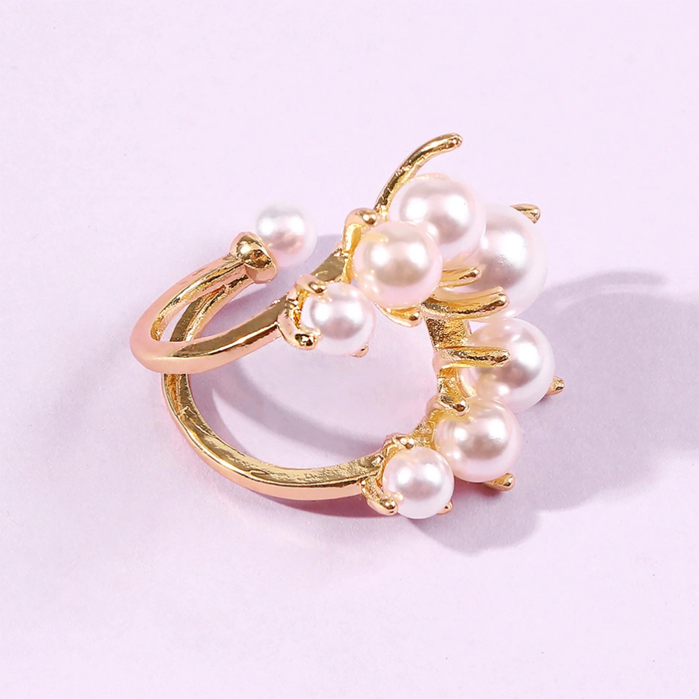 Exaggerated Rings Imitation Pearl Ring Simple Alloy Ring Fashion Finger Ring Delicate Hand Jewelry for Woman Girl (Open Ring)