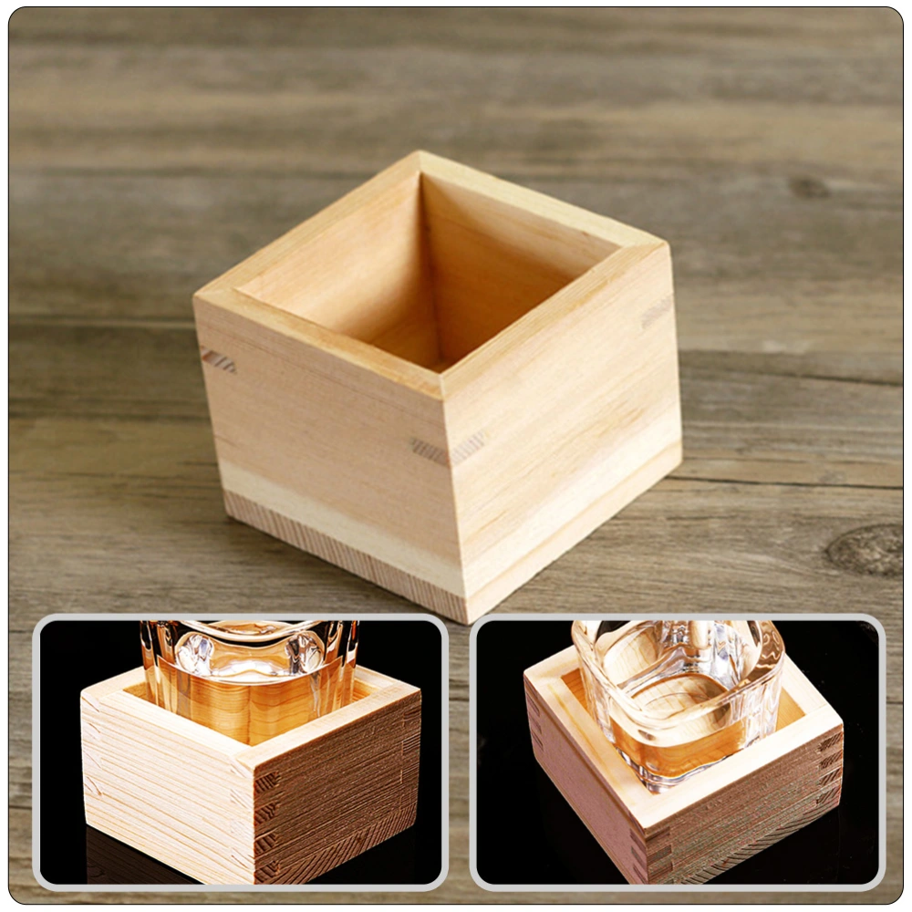 1Pc Wooden Square Sake Cup Japanese Style Simple Sake Cup Storage Holder