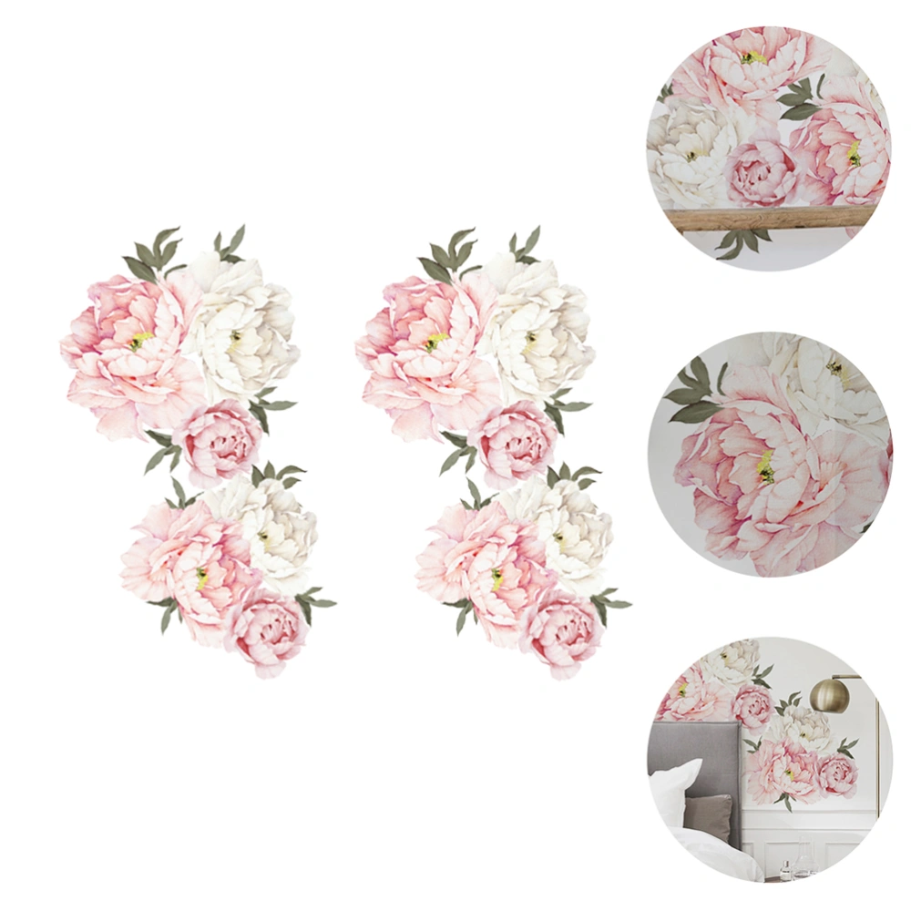 2pcs Peony Decorative Wall Decal Removable Living Room Wall Sticker Decoration