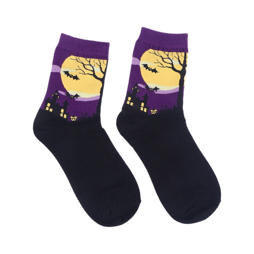 Cartoon Halloween Style Socks Cotton Ankle Sock for Women Lady Girls (Purple)