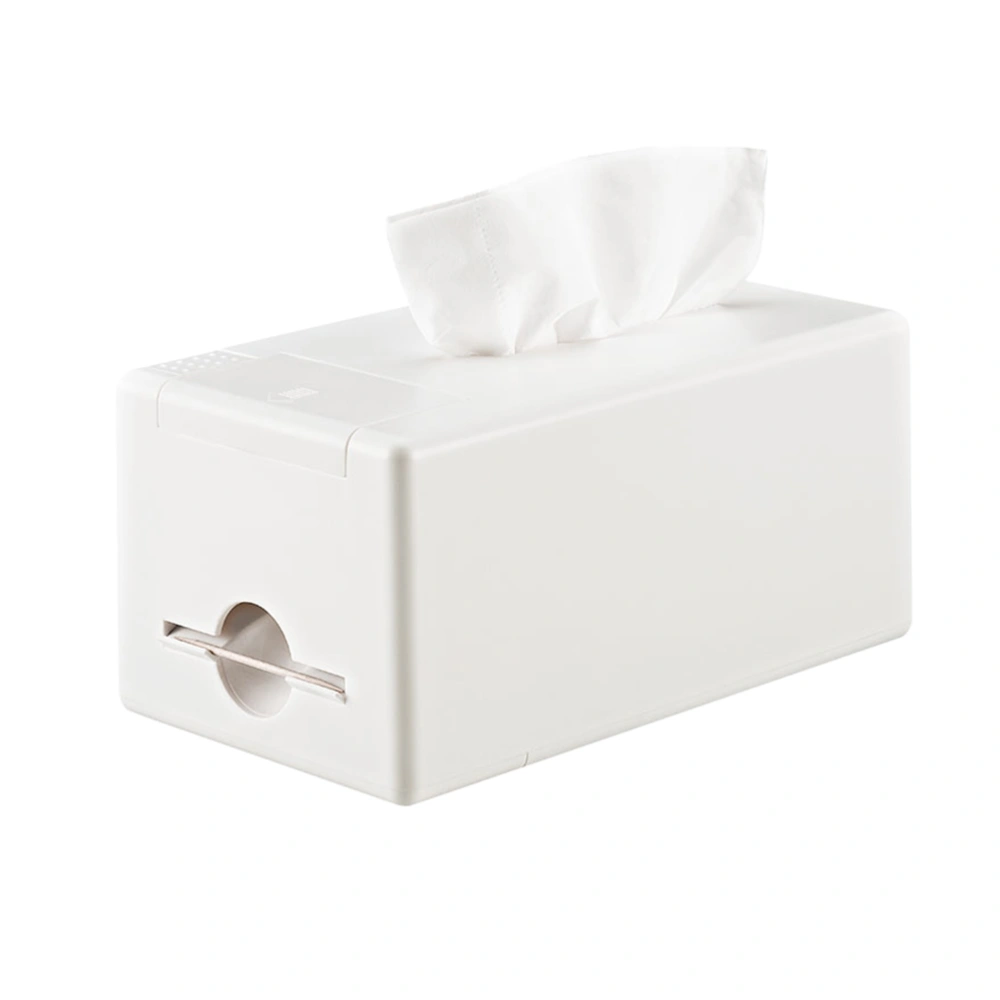 Plastic Napkin Holder Multifunctional Tissue Paper Box Automatic Toothpick Dispenser Desktop Organizer for Living Room (White)