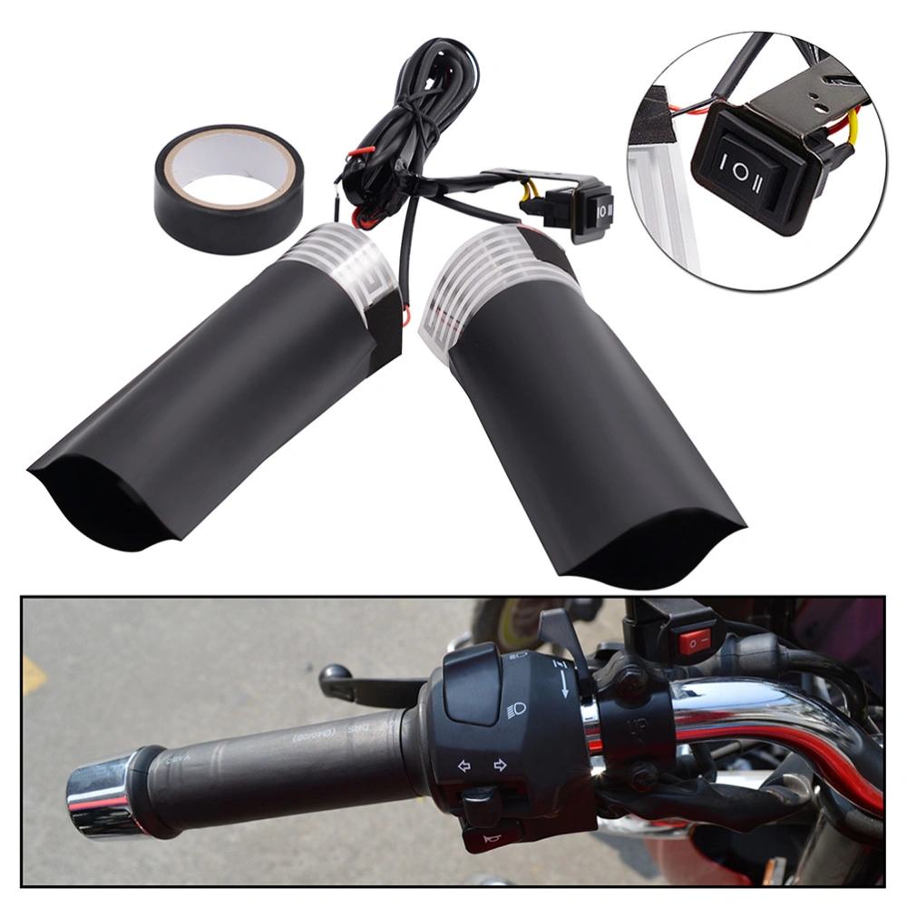 1 Set of 12V Motorcycle Electric Heating Handle Kit with Switch Electric Heating Insert Handlebar Pad Black