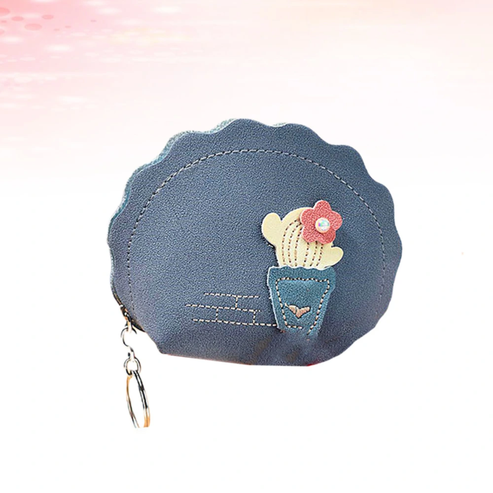 Cactus Pattern Purse Mini Coin Pouch Casual Coin Wallet Key Storage Bag Change Bag for Lady Girls (Dark Blue)