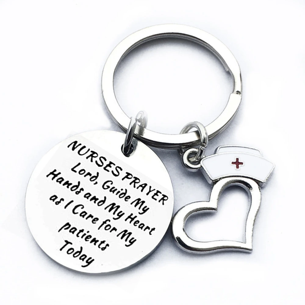 2Pcs Stainless Steel Key Chain Nurse Hat Designed Key Ring Bag Pendant Creative Hanging Pendant Silver (K582, K582-1)