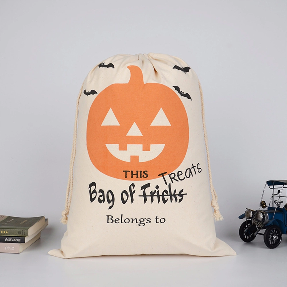 Halloween Styling Pumpkin Canvas Pouch Trick Or Treat Bags Drawstring Sack Candy Gift Storage Bag (S02)