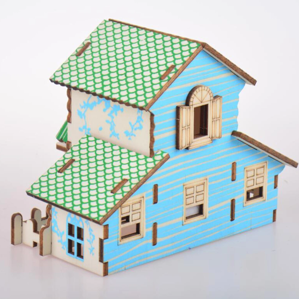 1pc 3D Wooden House Puzzle Educational Board Toy DIY Funny Jigsaw for Kids Children (Forest Cottage)