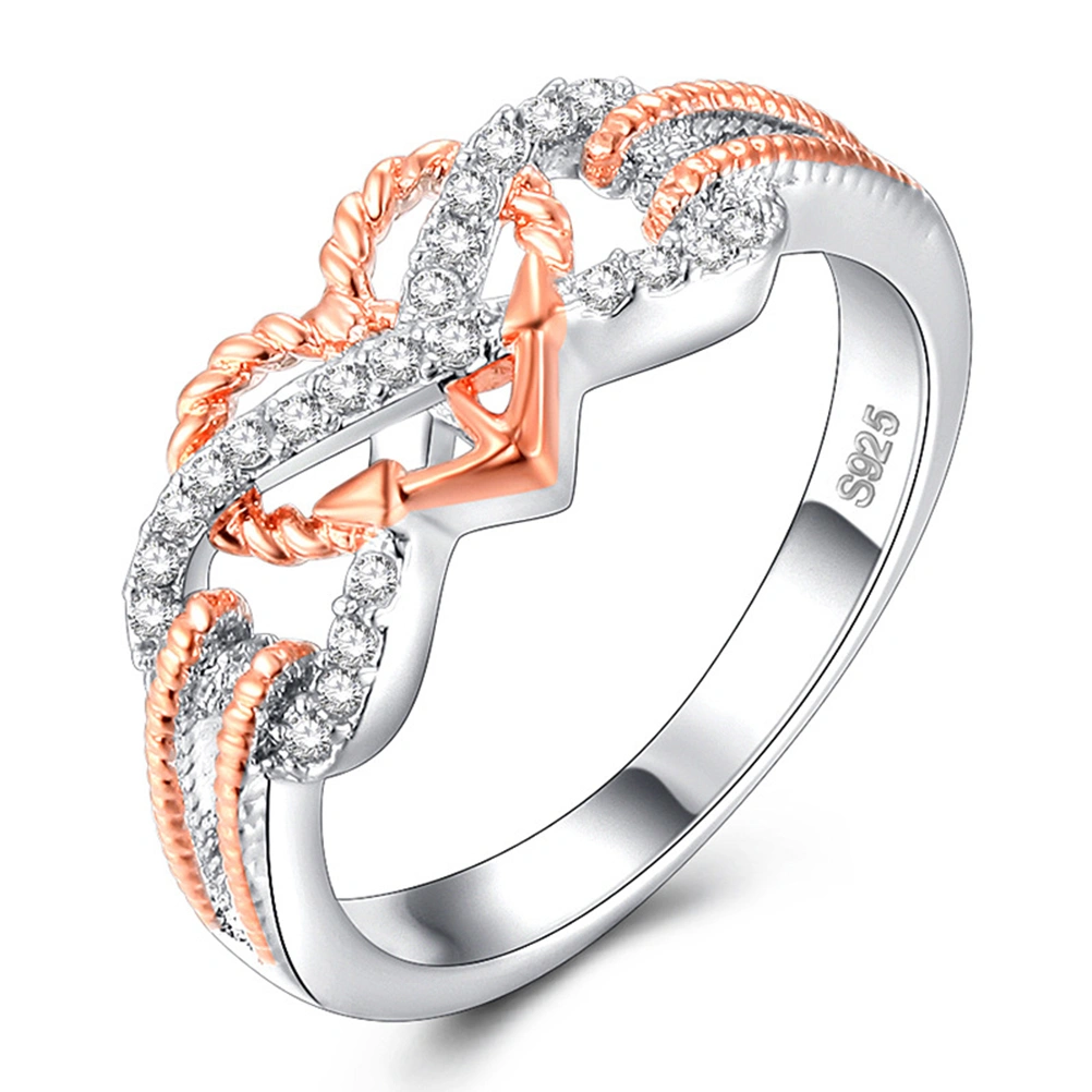 Heart Jewelry Rings Fashion Crystal Engagement Ring Wedding Ring for Women - Size 9 (Rose Gold and Silver)