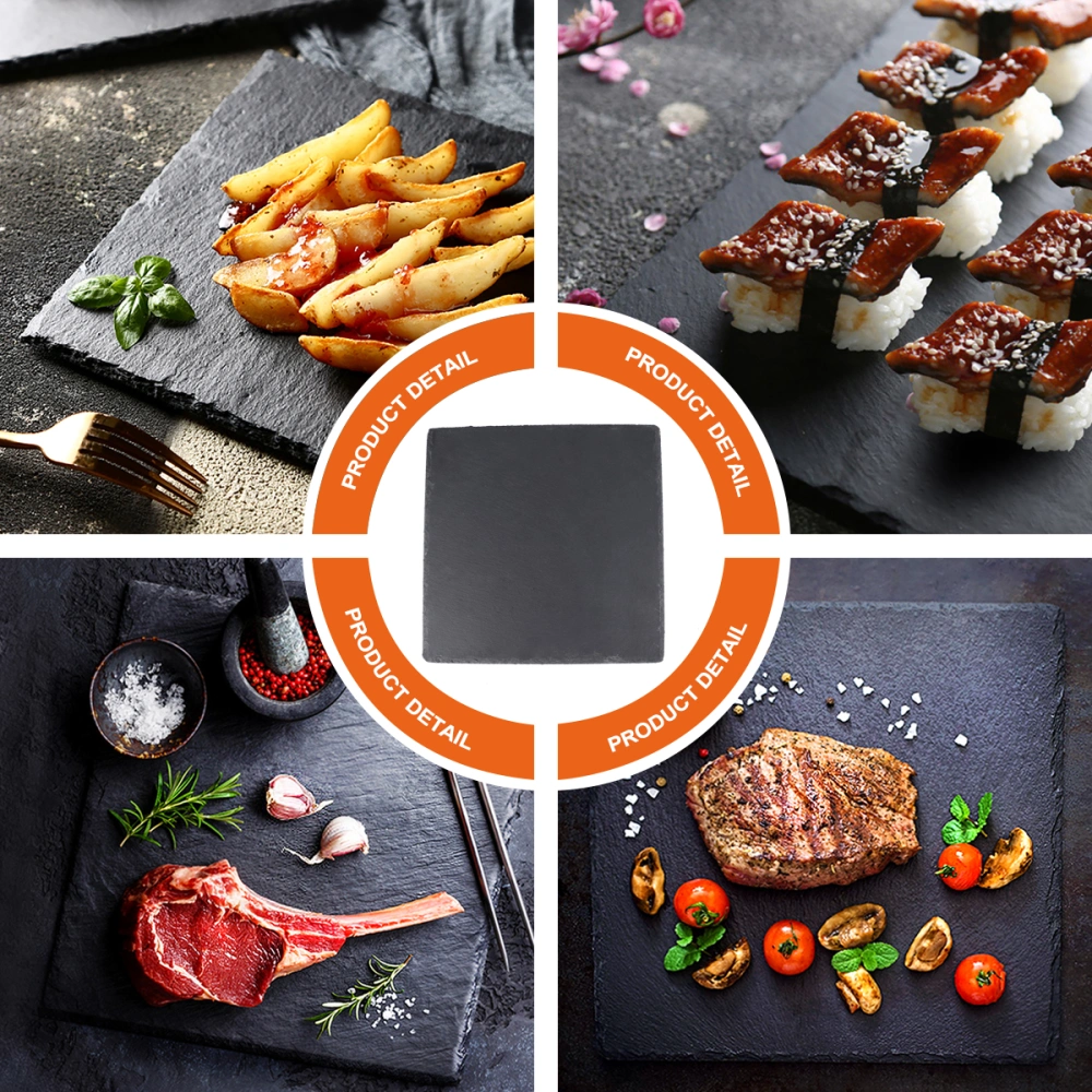 1Pc Natural Slate Plate Restaurant Steak Sushi Display Dish Black Slabstone Barbecue Pan Banquet Plate Serving Dish (25cm Square)