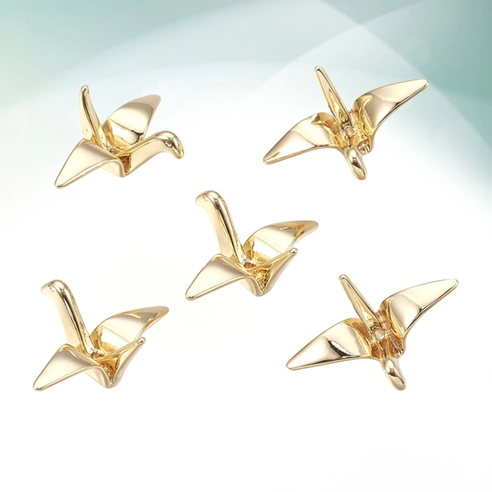 5pcs Paper Crane Copper Beads Electroplated Loose Beads Handmade Beaded Materials Diy Jewelry Accessories (Golden)