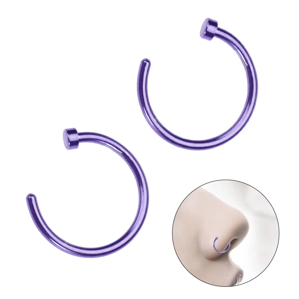 2 pcs Unisex Surgical Titanium Steel Open Nose Ring Nose Piercing Stud 8mm (Purple)