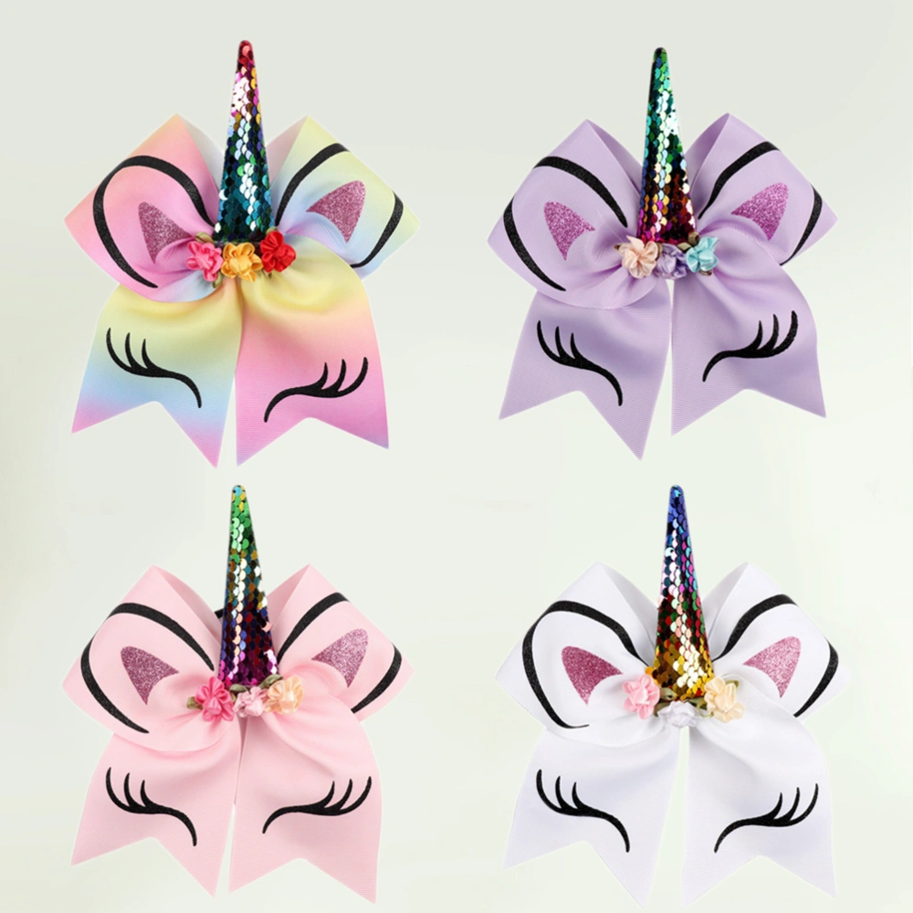 4pcs Unicorn Cheer Bows Elastic Band Ponytail Holder Hair Jewelry for Girls Ladies (#1+#2+#3+#4)