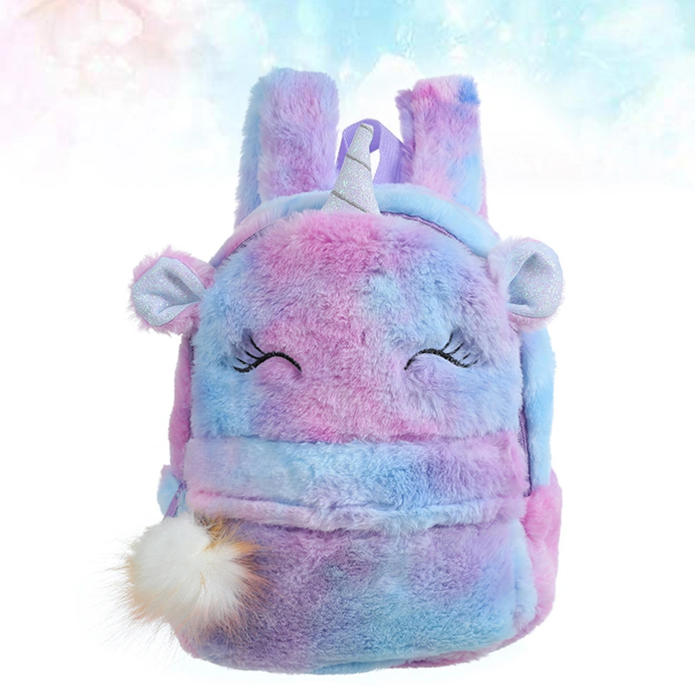 Violet Color Plush Kids Backpack Unicorn Shape Schoolbag Fashion Cartoon Backpack for Girls School