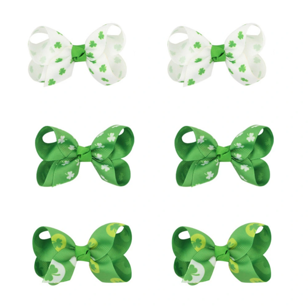 6pcs Kids Hair Clips Clover Shamrock Hair Bows St Patricks Day Hair Accessories for Girls (Pattern 01/02/03)