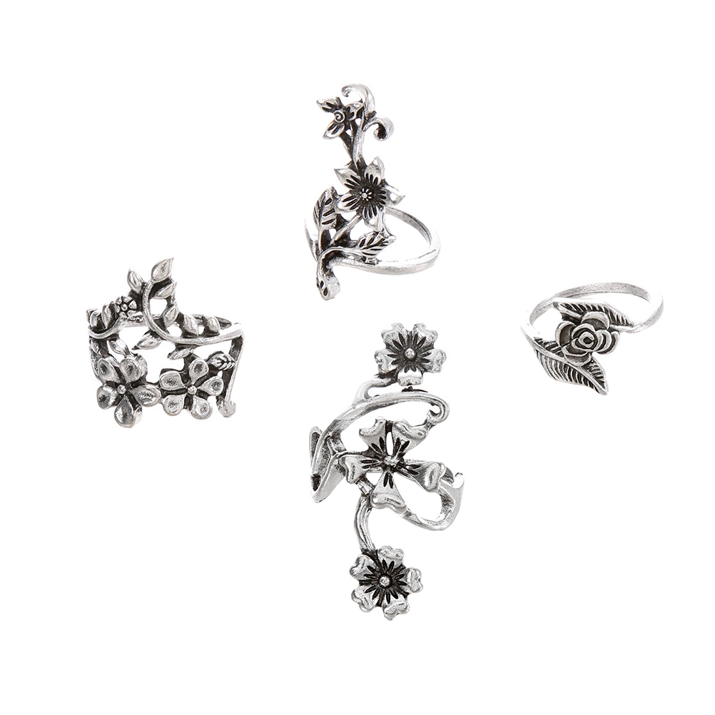 4pcs Vine Rings Flower Finger Rings Metal Flower Rings Women Ring Jewelry