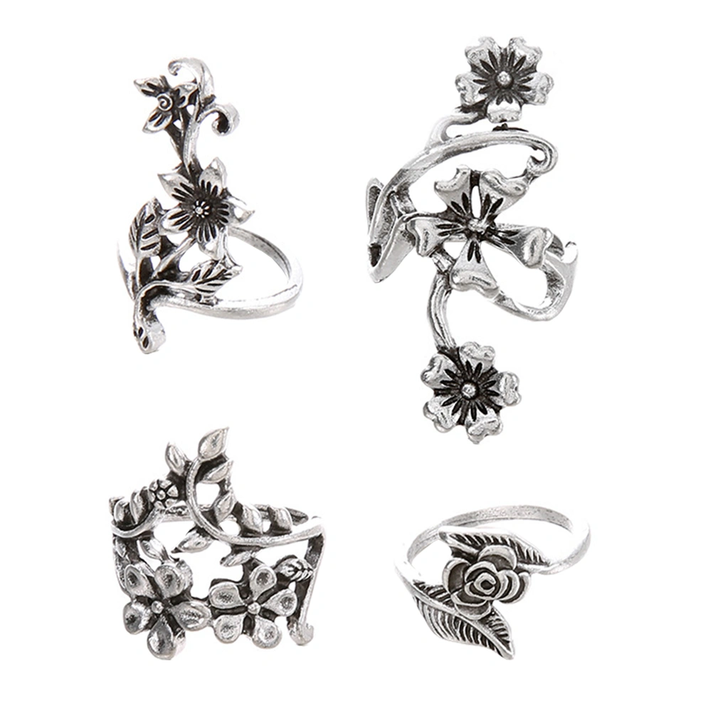 4pcs Vine Rings Flower Finger Rings Metal Flower Rings Women Ring Jewelry
