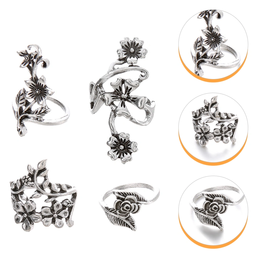 4pcs Vine Rings Flower Finger Rings Metal Flower Rings Women Ring Jewelry