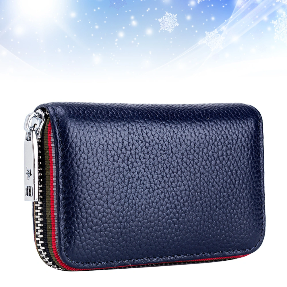 Men Fashion Business Wallet Multi-card Slot Zipper Handbag Large Capacity Coin Purse Credit Holder (Royal Blue)