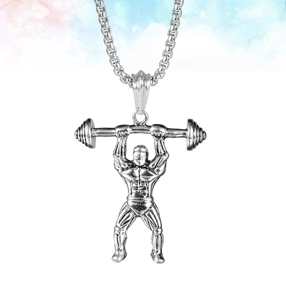 Style Bodybuilder Charm Neck Chain Titanium Steel Muscle Men with Barbell Pendant Necklace for Men