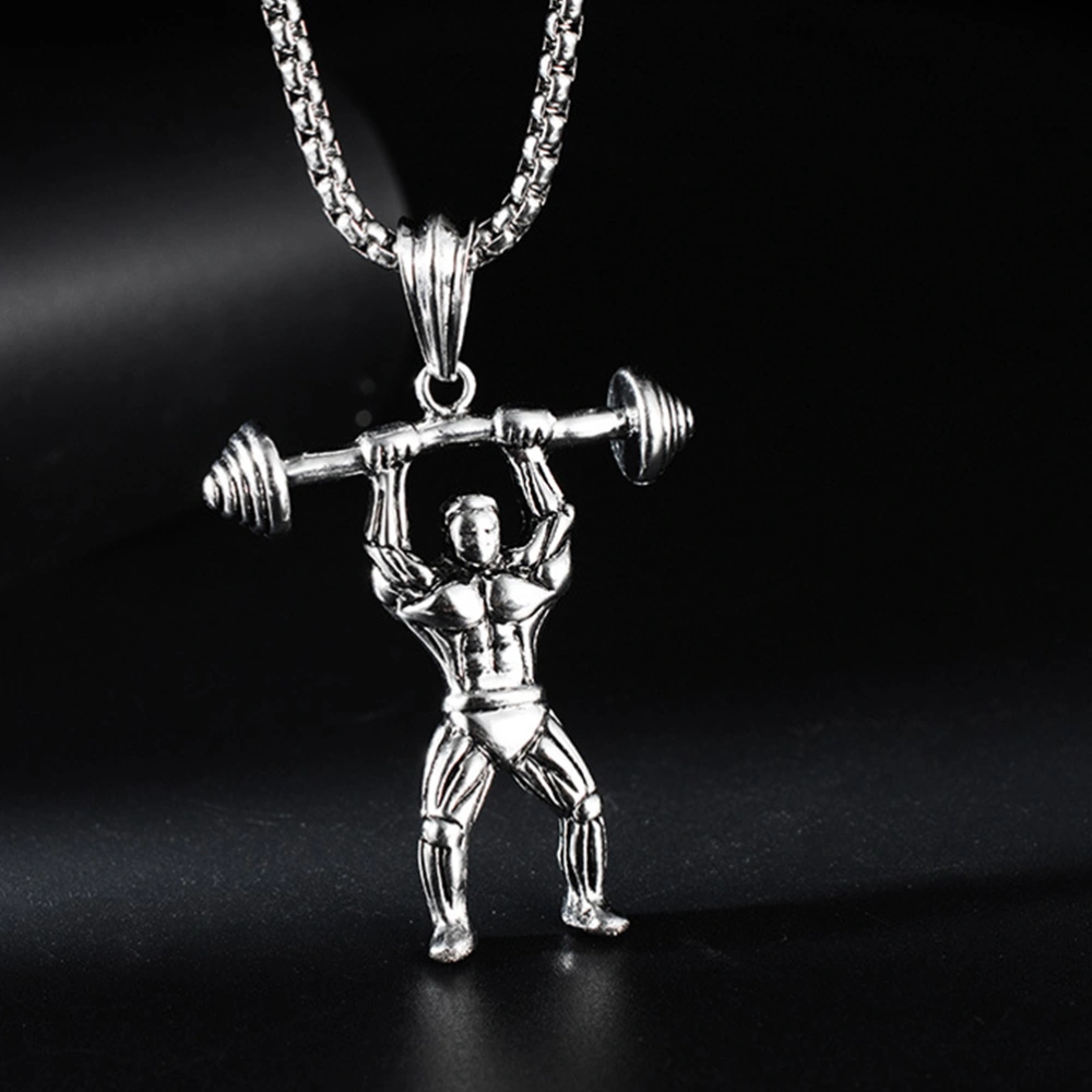 Style Bodybuilder Charm Neck Chain Titanium Steel Muscle Men with Barbell Pendant Necklace for Men