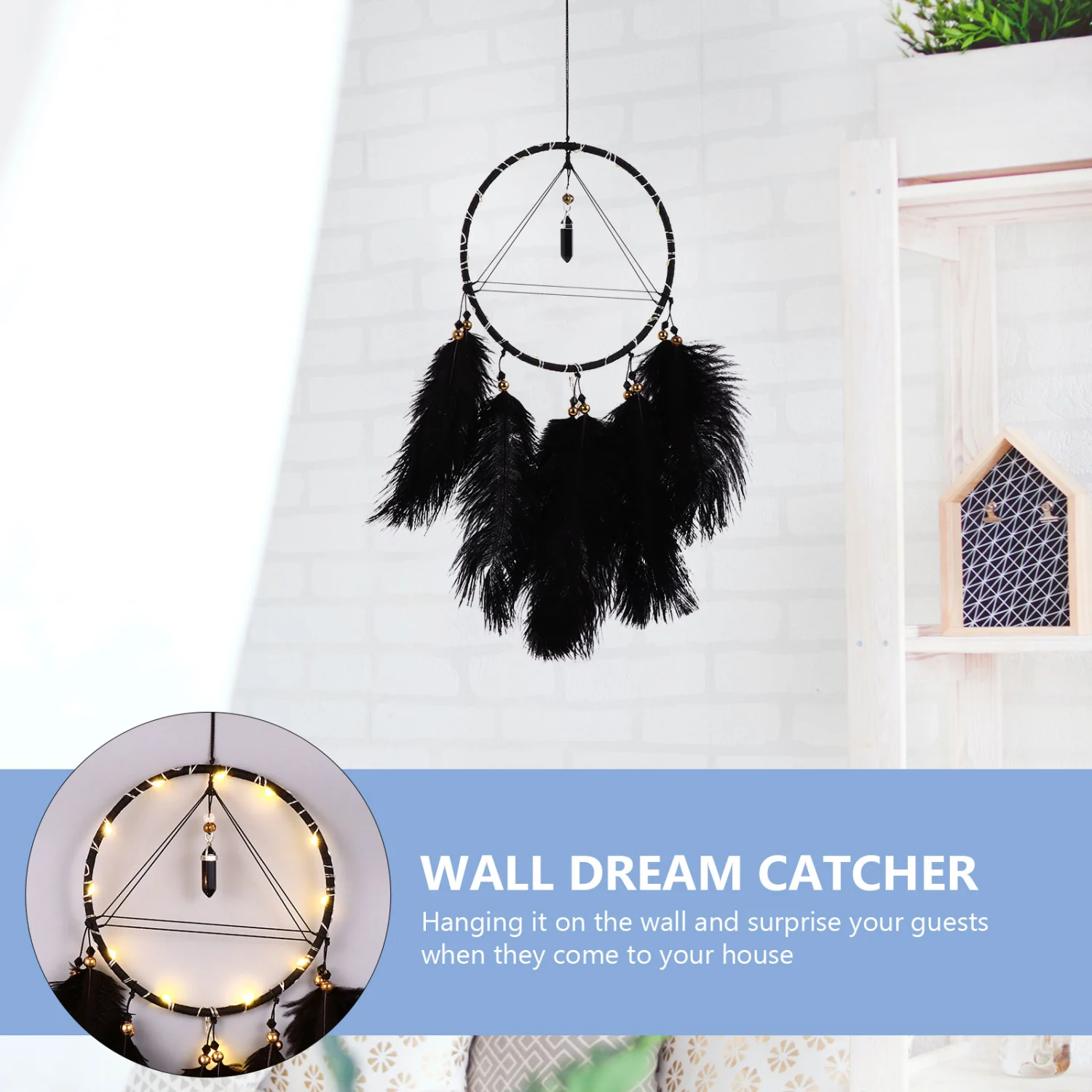 Handmade Dream Catcher Feather Wall Hanging Dreamcatcher with Lights Home Decor