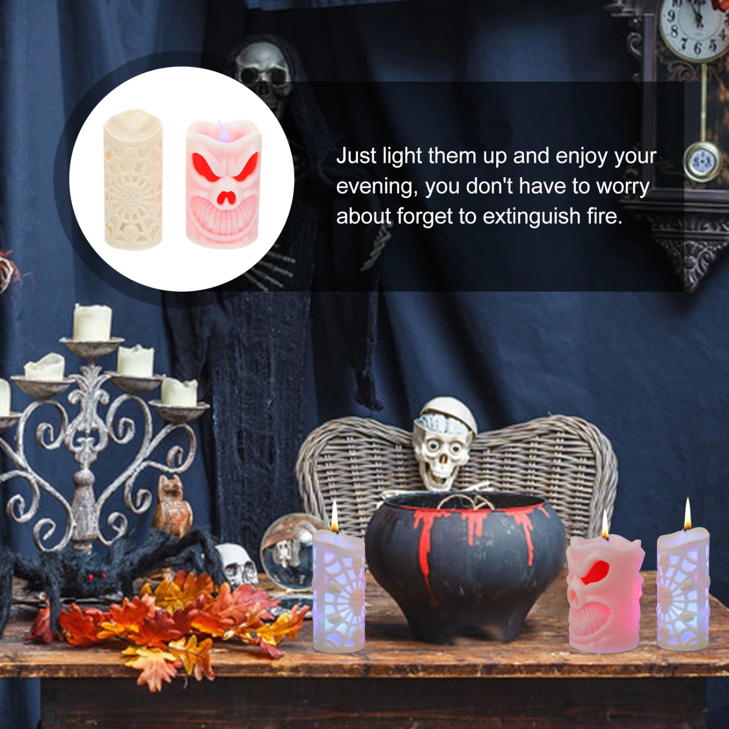 2pcs Halloween Candle Flameless Simulation Candle Light Electric Fake LED Candle