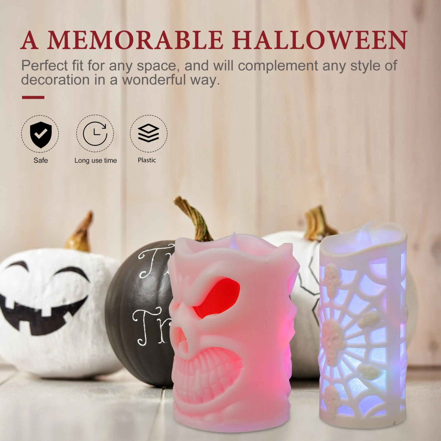 2pcs Halloween Candle Flameless Simulation Candle Light Electric Fake LED Candle