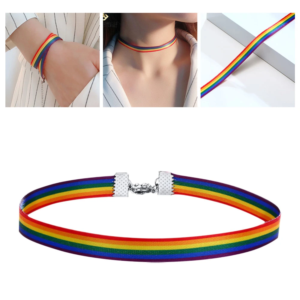 1pc Fashion Rainbow Necklace Clavicle Ribbon Choker Simple Styled Collar