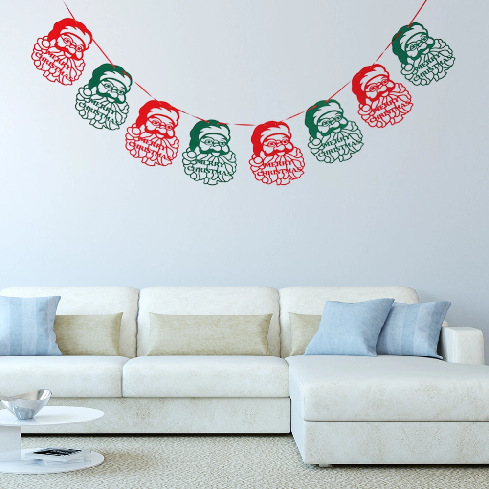 Christmas Banner Non-woven Fabric Hanging Bunting Santa Claus Pattern Hanging Garland for Christmas Xmas Banquet