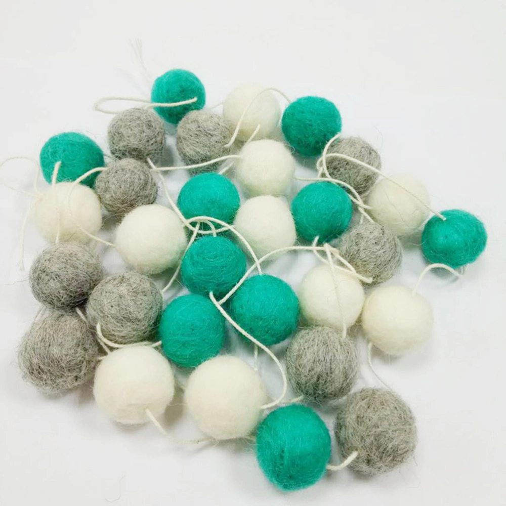 2M 30 Balls Wool Felt Ball Pom Poms Garlands Strings for Bedroom Birthday Party Wall Hanging Decor (White + Grey + Green)