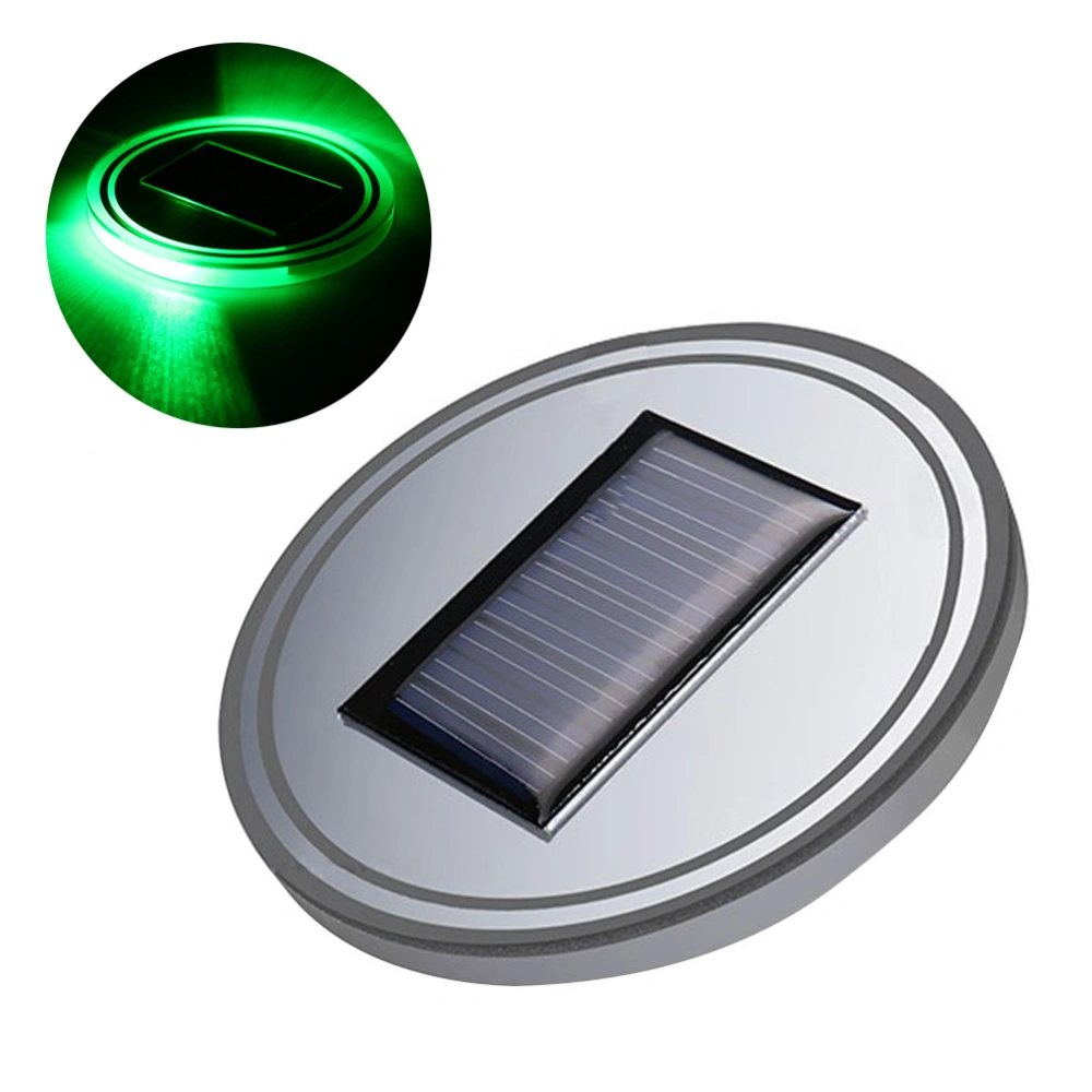 Solar Powered LED Car Cup Holder Mat Pad Drink Bottle Coaster with Built-in Light and Vibration Sensor Car Interior Decoration (Green)