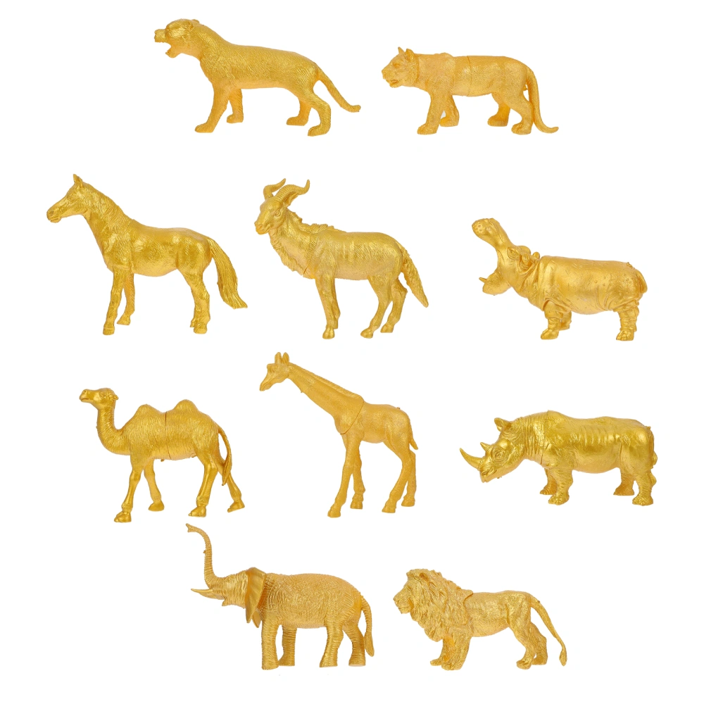 10Pcs Realistic Animal Models Lovely Golden Animal Figurines Simulation Animal Toys