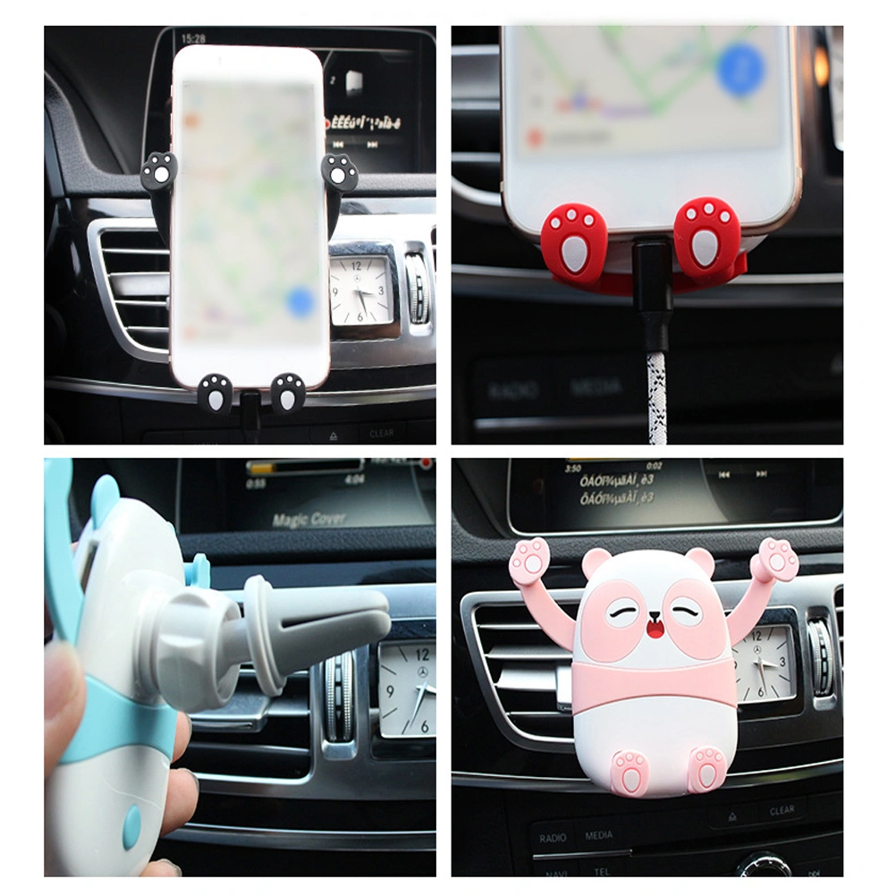 Cartoon Panda Car Bracket Universal Mobile Stand Phone Holder 360 Degree Rotatable Gravity Bracket Air Outlet Automatic Car Navigation Bracket (Blue)