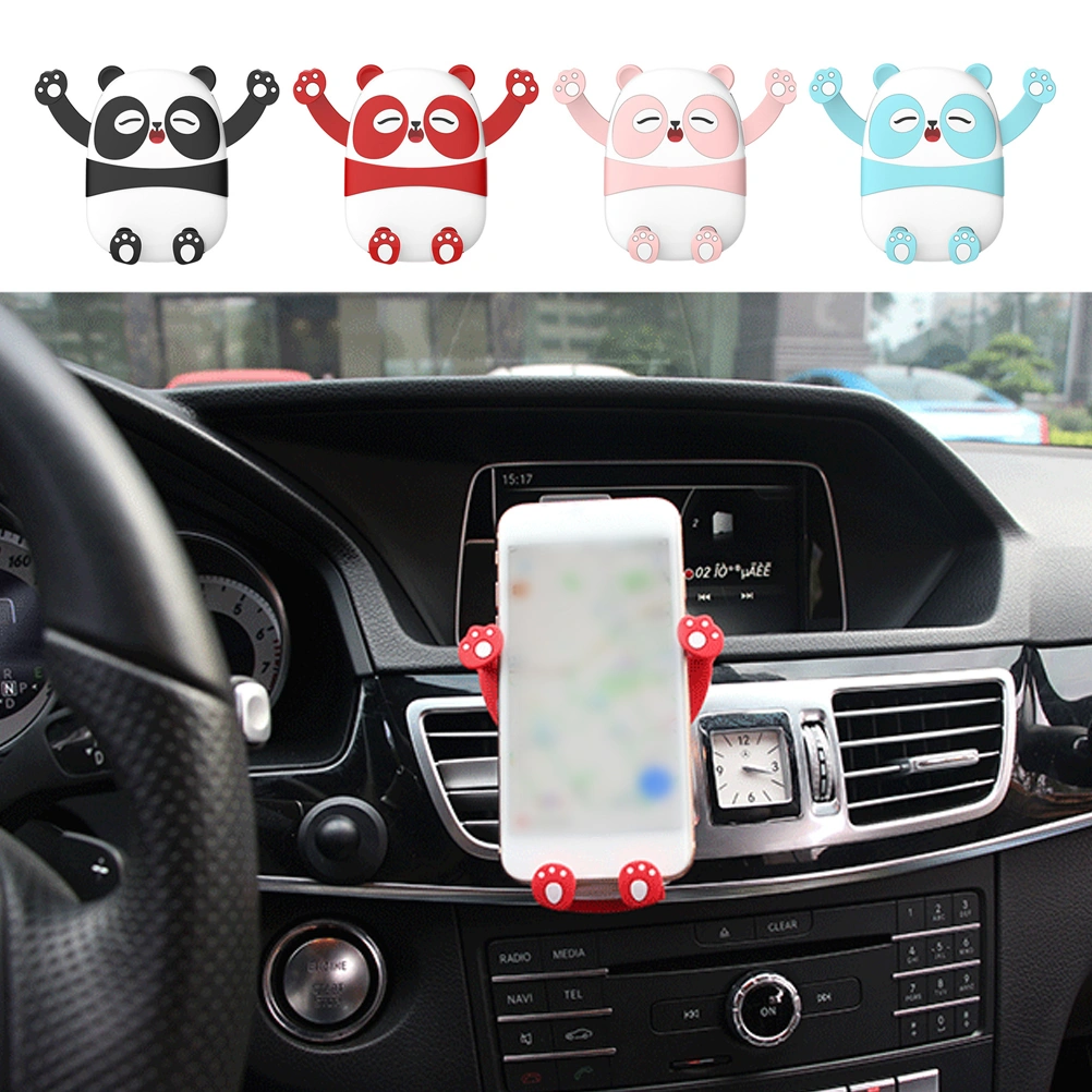 Cartoon Panda Car Bracket Universal Mobile Stand Phone Holder 360 Degree Rotatable Gravity Bracket Air Outlet Automatic Car Navigation Bracket (Blue)