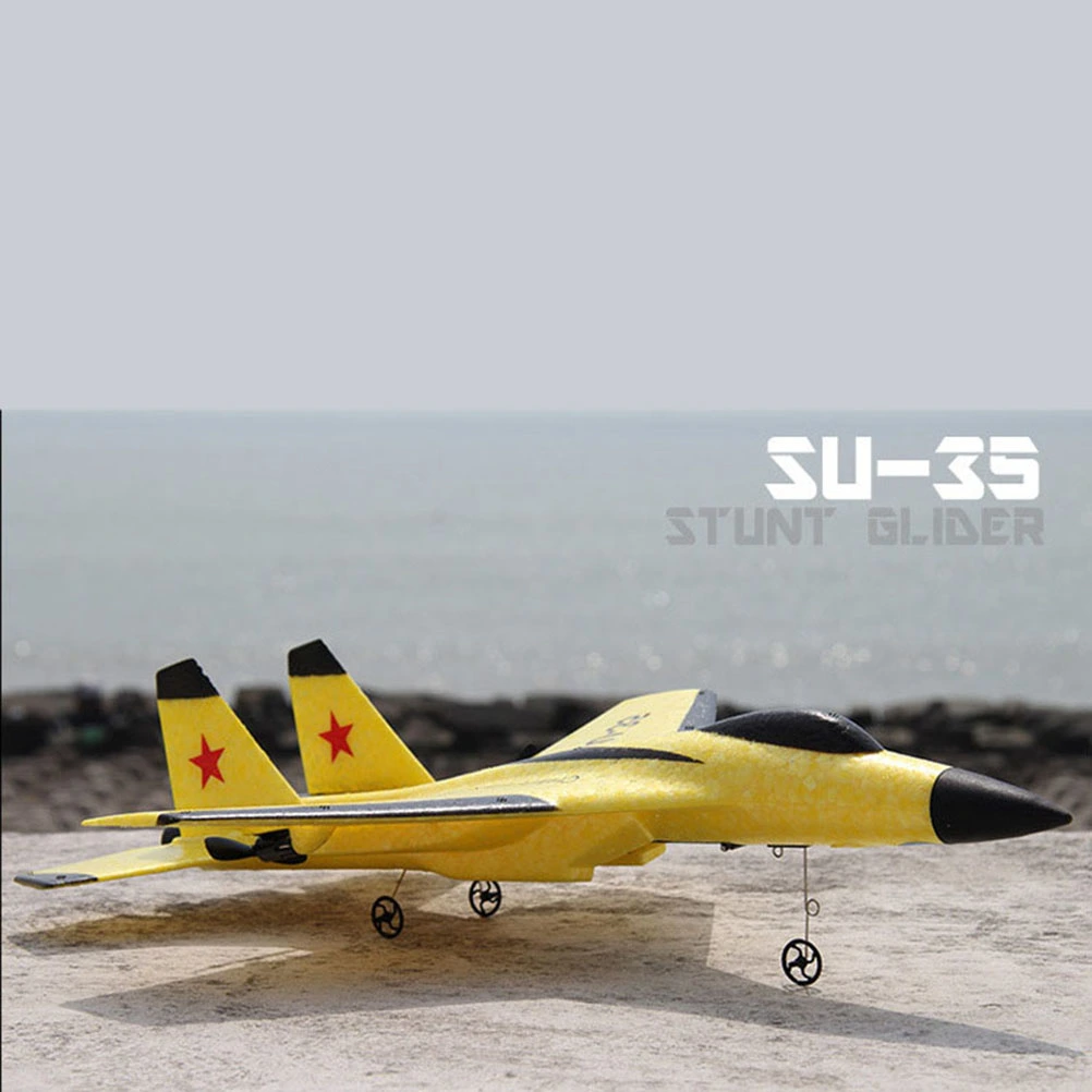 RC Airplane Fighter Toys Fixed Wingspan Glider Bilateral Screw Propeller Toy Aircraft for Boys And Girls (Yellow)