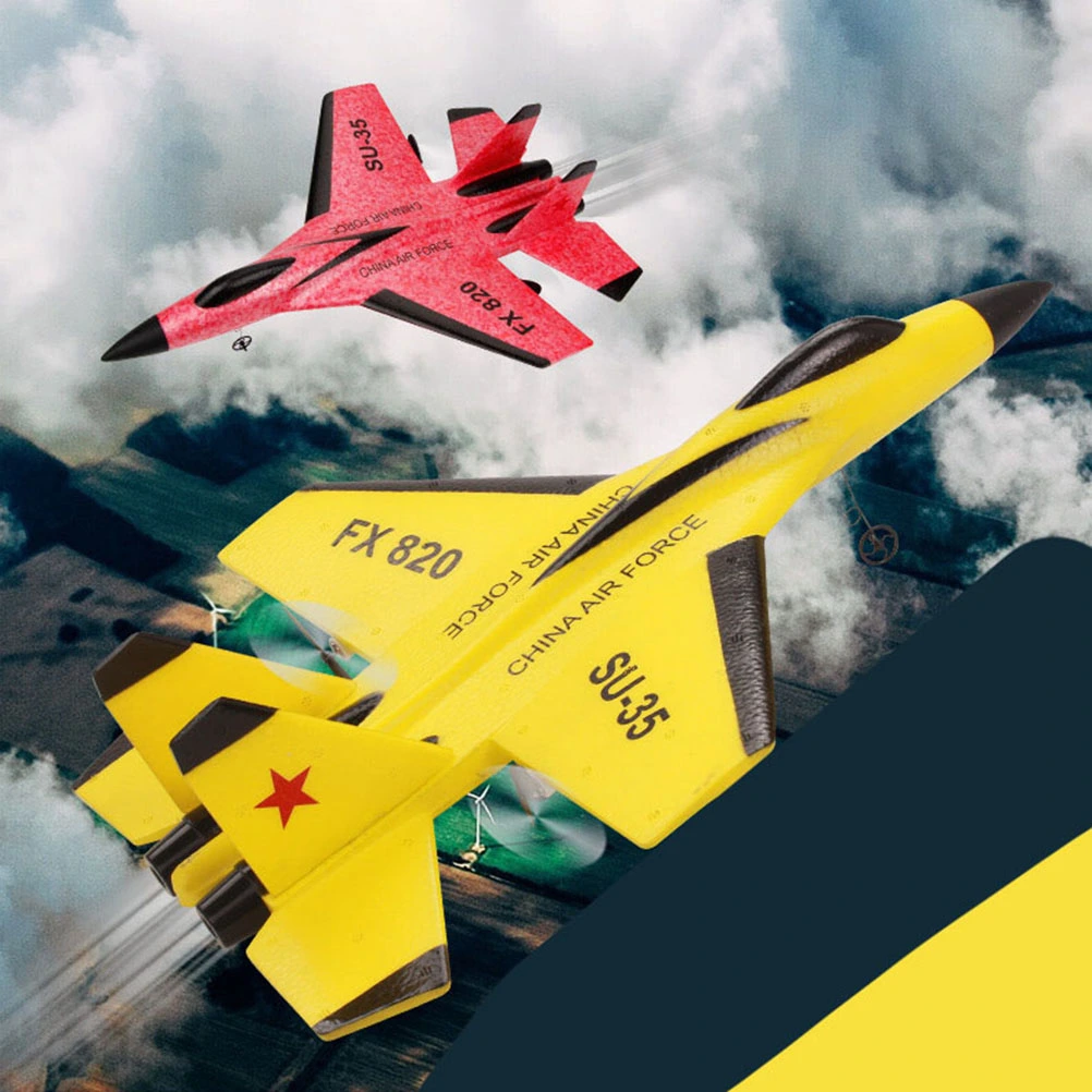 RC Airplane Fighter Toys Fixed Wingspan Glider Bilateral Screw Propeller Toy Aircraft for Boys And Girls (Yellow)
