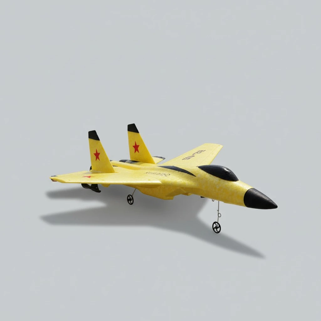 RC Airplane Fighter Toys Fixed Wingspan Glider Bilateral Screw Propeller Toy Aircraft for Boys And Girls (Yellow)