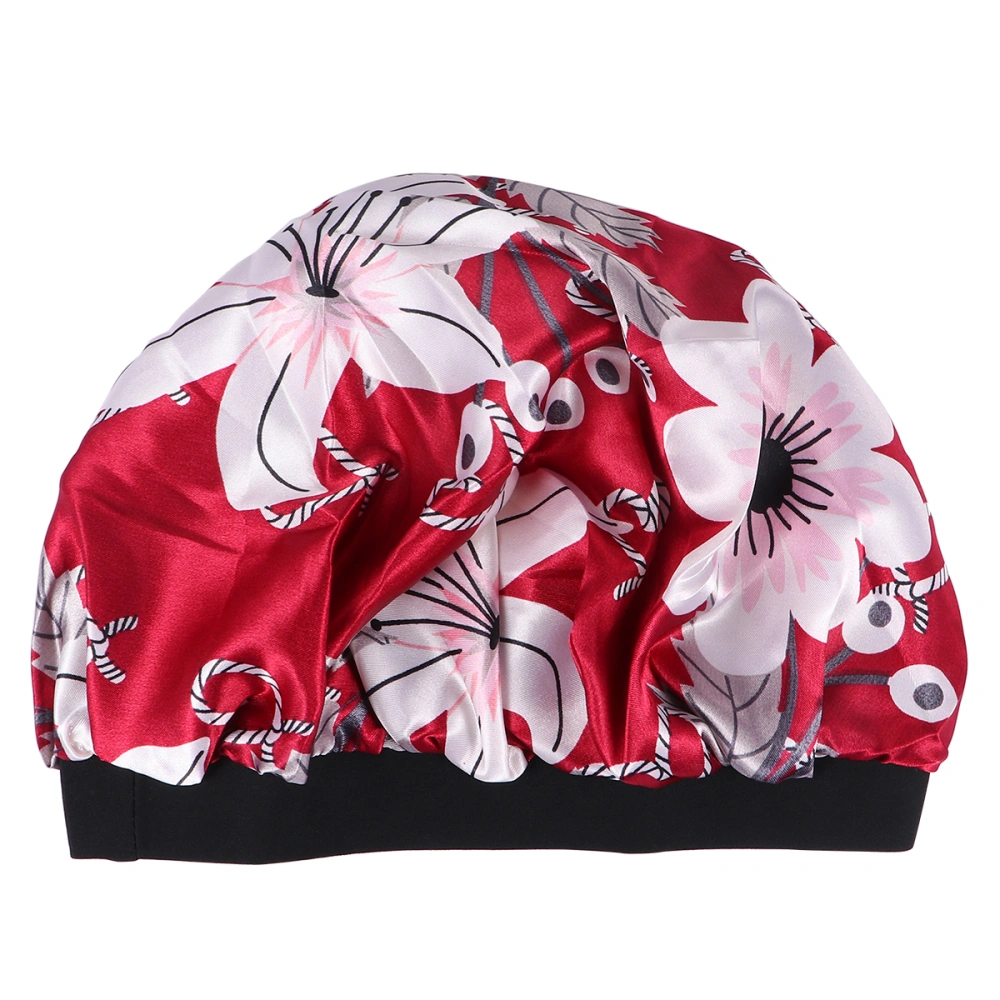 Wide-brimmed Shower Caps Nightcap Elastic Round Hat Sleeping Breathable Bathing Caps For Women (Red Wine)