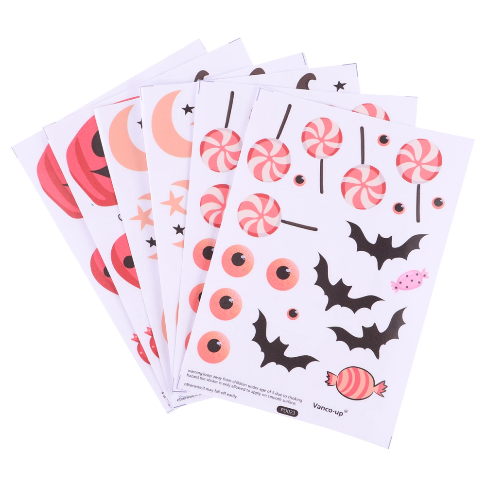 6pcs Halloween Wall Stickers Pumpkin Lollipop Sticker Removable Self-adhesive Wall Decal Decoration Accessories for Bedroom Home Decor Halloween Party 