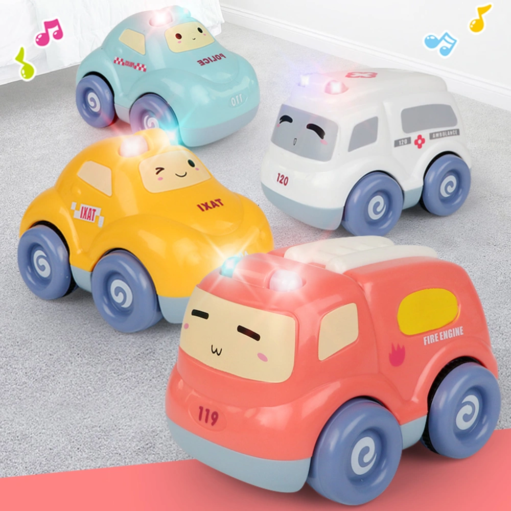 Manual Hand Press Vehicle Toys Cartoon Car Accessories Sound Making Flashing Light Toys Inertial Car Plaything (Random Color)