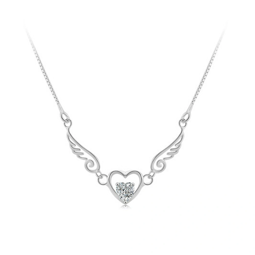 Angel Wing Necklace Guarded Heart Pendant Necklace with Crystal Heart Shape Necklace Great Gift for Woman (White Diamond)